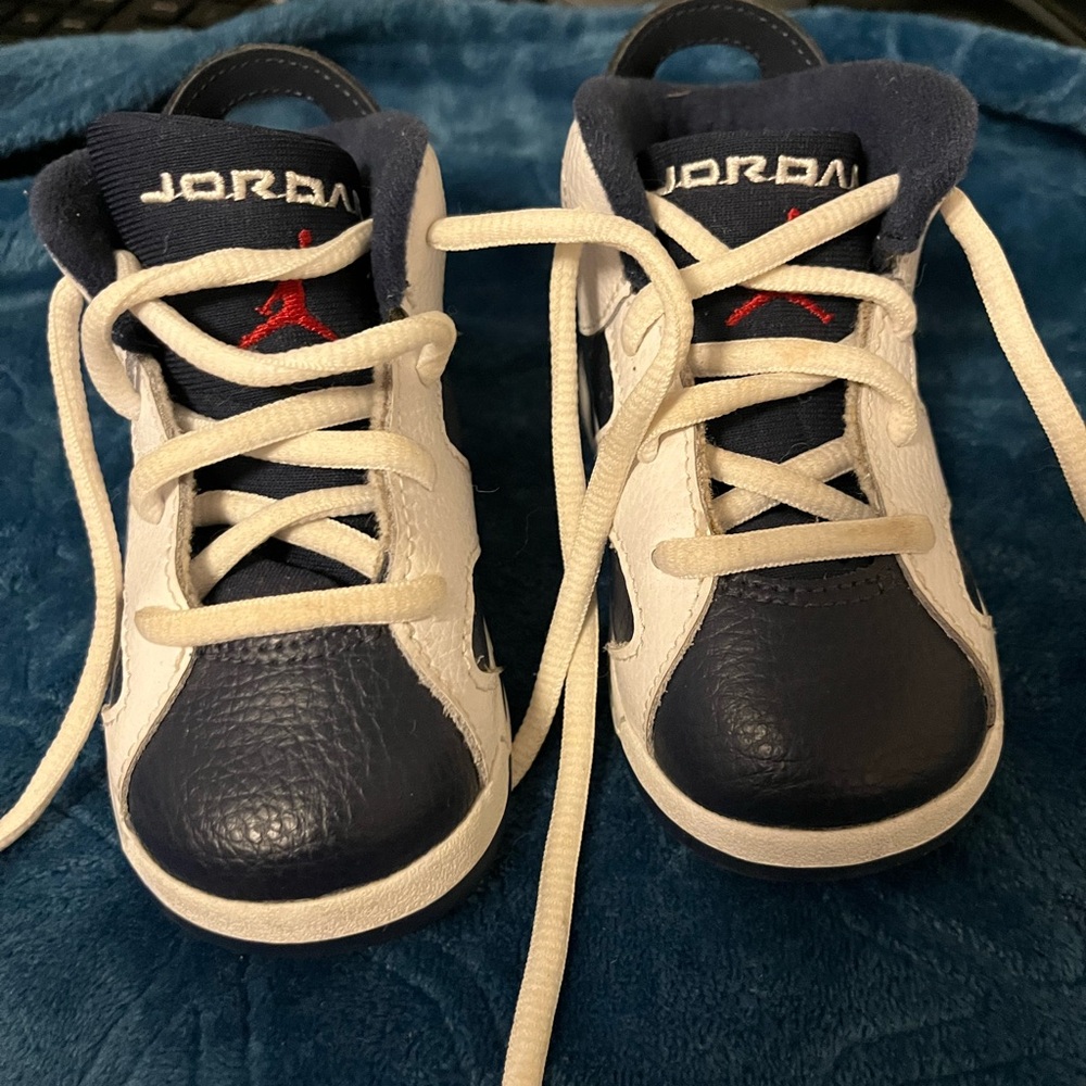 Kid Jordans- Navy and White Sneakers
